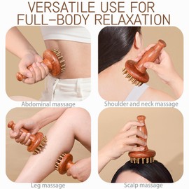 Tizee Brass Wood Meridian Pressure Brush - Scalp Massager for Hair Care, Long Handle Fatigue Relief, Massage Comb, Gua Sha Manual Massager Tool for Men and Women