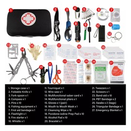 74-Piece Emergency Survival Kit First Aid Kit Multitool Camping Gear SOS Emergency Supplies for Outdoor Camping Hiking Mountaineering Backpacking Adventure