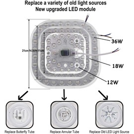 2 Pack LED Module, Ceiling Conversion Kit with Magnet, LED Panel, AC 165-265V, 4.3 Inch, 12 Watt, 1100 Lumen, 6500K Cool White, Non-dimmable