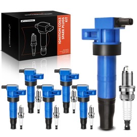 A-Premium Set of 6 (Blue) Ignition Coil Pack and Iridium Spark Plugs Compatible with Hyundai Sonata 2006-2010, Santa Fe 2007-2009 & Kia Optima 2006-2008