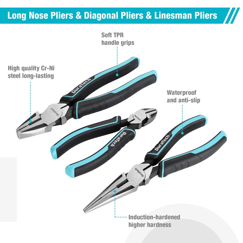 DURATECH 7-Piece Pliers Set with Rolling Pouch, Premium Cr-Ni Construction