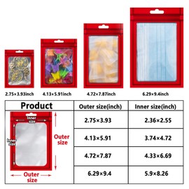 YOTOZU 100-Pack Resealable Ziplock Food Storage Bag Aluminium Foil Mylar Smell Proof Plastic Flat Clear Window Packaging Pouch for Party Favor Food Candy Jewelry Lip Gloss Optional Multi Color