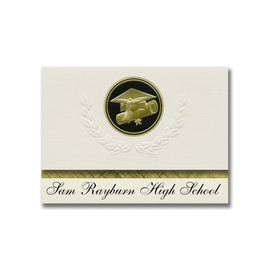 Signature Announcements Sam Rayburn High School (Pasadena, TX) Graduation Announcements, Presidential style, Elite package of 25 Cap & Diploma Seal Black & Gold