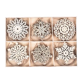 24 pcs Unfinished Christmas Wood Snowflake Ornaments Paint DIY Snowflake Ornaments Christmas Tree Decorations Tags
