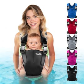 TinyTide Baby Carrier Black - Waterproof Baby Carrier Neoprene Wetsuit with M Seat - Infant Carrier Adjustable Straps, Lightweight & All-Season Use - 4-15kg, 2 Months to 2 Years