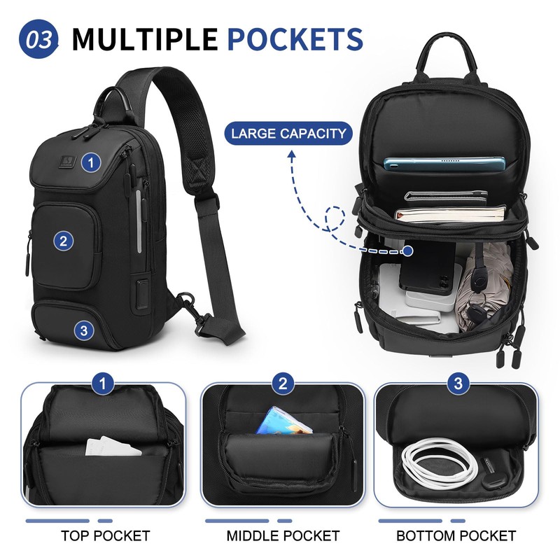 SUIKIHUM Sling Bag for Men, Anti Theft Mini Backpack with