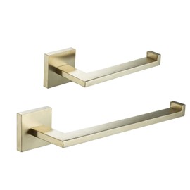 Bathroom Towel and Tissue Holder Set, 2 Piece Brushed Gold Wall Mounted Accessory Set, Includes Towel Ring and Toilet Roll Holder, BA203BGSET-2 Beelee
