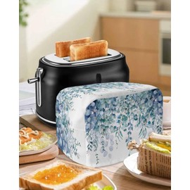 Toaster Cover 2 Slice Blue Eucalyptus Toaster Oven Cover with Pockets Watercolor Leaves Dustproof Bakeware Protector Small Kitchen Appliance Dust Covers and Fingerprint Protection for Women