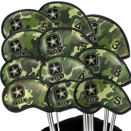 Golf Club Headcovers Iron Synthetic Leather Deluxe Value 12 Pcs/Set, Golf Head Covers with Number Printed Durable Light for Men Women Universal Fit All Irons Clubs (Forest Camoflage)