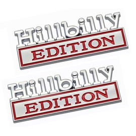 Pair Set Hillbilly Edition Side Rear Front Hood Emblem 3D Badge Stickers Replacement for Car Truck SUV (Silver Red)