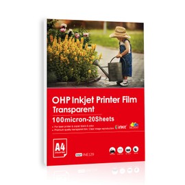 INKUWAY A4 Transparent Inkjet OHP Film with Senser Trip for Inkjet Printer 20sheets for use of Image and Design Printing