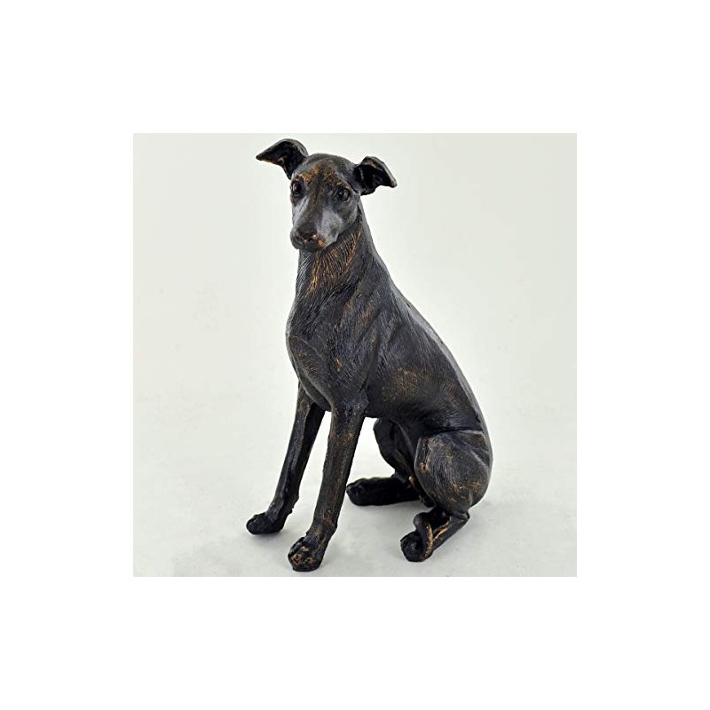 Greyhound Dog Sitting Painted Bronze Resin Sculpture