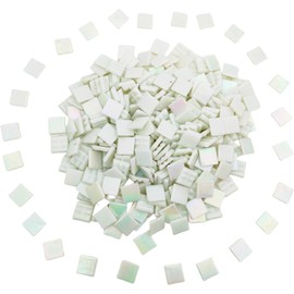 320 Pieces Square Iridescent Stained Glass Mosaic Tiles, 500g Mosaic Tiles for Crafts, 1.5cm Bright Mosaic Glass Pieces for Crafts and Home Decorations (Iridescent White F130)