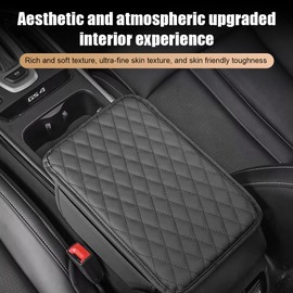 MIOLOE Car Armrest Cover, Universal Leather Car Centre Console Cover, Memory Foam Armrest Cover, Cushion with Organiser Pockets, Car Interior Accessories (Black, Standard)