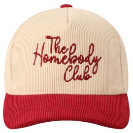 MIRMARU Vintage Novelty Embroidered Two-Tone Cotton Corduroy Trucker Baseball Cap for Men & Women (US, Alpha, One Size, The Homebody Club,Burgundy)