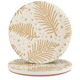 Drink Coasters Set of 2 – Super Absorbent Ceramic, Faux Embossed Flat Printing Design, Non-Slip Cork Backing, Stylish Coffee Table Coasters, Home Decor, Office, Housewarming Gift_2 Pack Amber Pines