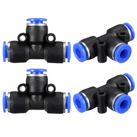 sourcing map Plastic Tee Push to Connect Tube Fittings 6mm or 15/64" od Push Lock Blue 4pcs