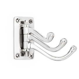 NKlaus Swivelling Triple Coat Hook - Solid Brass, Silver - Space Saving Wall Hooks for Wardrobe, Bathroom & Hallway - Maritime Hook 11789