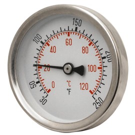 Miljoco B259951-2W Hot Water Bi-Metal Thermometer, 2-1/2" Dial, 2" Brass Stem, 0-120 C Range, +/-2 C Accuracy, 1/2" NPT Connection