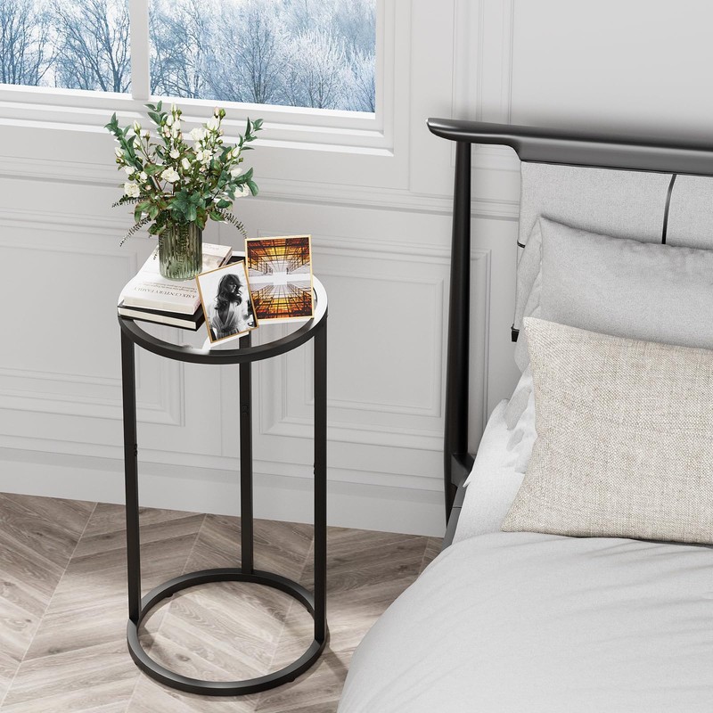Round Side Table,Glass C Table,Couch End Table, Tempered Glass Snack
