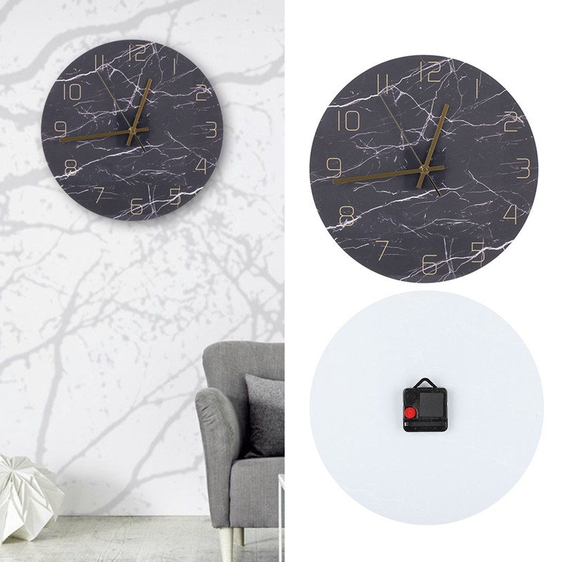 Wall Clock Nordic Decorative Marble Printing Mute Round Hanging Clock