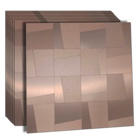 XUANINY Peel and Stick Metal Backsplash Tiles, Self Adhesive Aluminum Mosaic 3D Wall Sticker for Kitchen Bathroom Brushed Grey Decor (11.81"x11.81") (8 Ladder-Shaped Brushed Bronze)