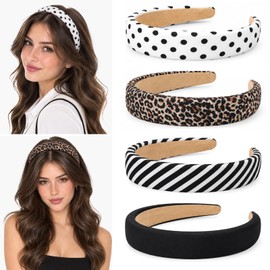 4 Pack Wide Satin Padded Headbands for Women, No-Slip Hair Bands