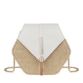 Youjaree Straw Crossbody Bag for Women Cute Shoulder Handbag Summer Beach Bag Purse with Tassel, White