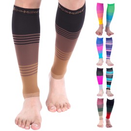 Doc Miller Manga de Compresión Para Pantorrillas (1 par) 20-30 mmHg Medias de Compresión Mangas Para Ejercicio, Recuperación, Dolor, Varices y Calambres en Piernas (Negro Café Café claro, Grande)