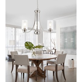 NA 3 Light Brushed Nickel Chandelier Modern Lighting Fixtures Hanging Clear Glass Shades Pendant Light Classic Ceiling Lamp for Kitchen Dinging Room Living Room Bedroom Hallway