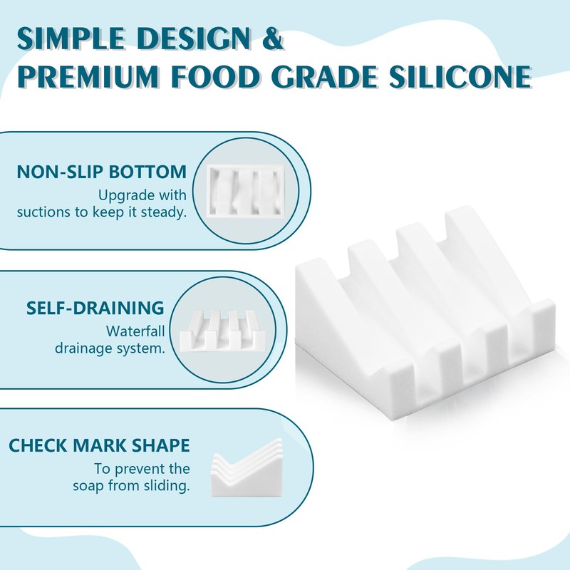 Coipdfty Self Draining Soap Dish Holder,Silicone Soap Dish,for Bathroom,Kitchen, Sponges，Can
