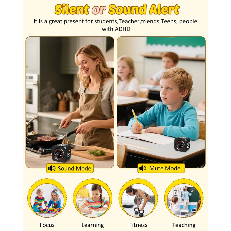 Pomodoro Timer Cube Visual Productivity Flip Timer for Kids Classroom