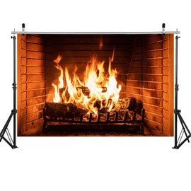 WOLADA Christmas Fireplace Backdrop Fire Backdrop Bonfire Backdrop Burning Firewoods Backdrop Camping Barbeques Party Decor Banner 5x3FT FW56