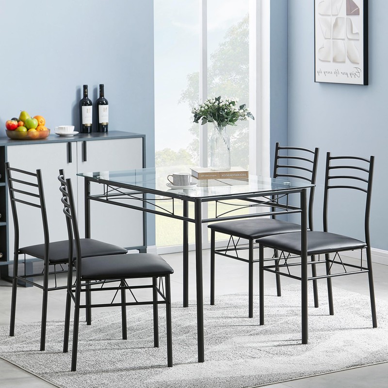 VECELO Kitchen Dining Table and Chairs Set for 4, PU