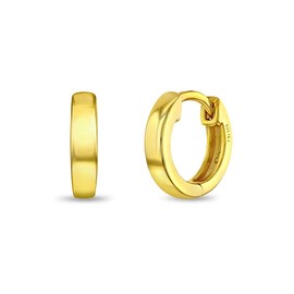 925 Sterling Silver Classic Small Yellow Gold Flashed Hoop Huggie Earrings for Girls Teens 12mm - Hypoallergenic Safe And Comfortable For Kids With Sensitive Ears