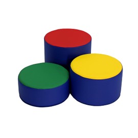 Factory Direct Partners 13876-AS SoftScape 15" Round Two-Tone Ottoman Set; Flexible Foam Seating, 3 Tiered Stool Heights 6, 9, 12"; for Playroom, Classroom, Library (3-Piece) - Assorted