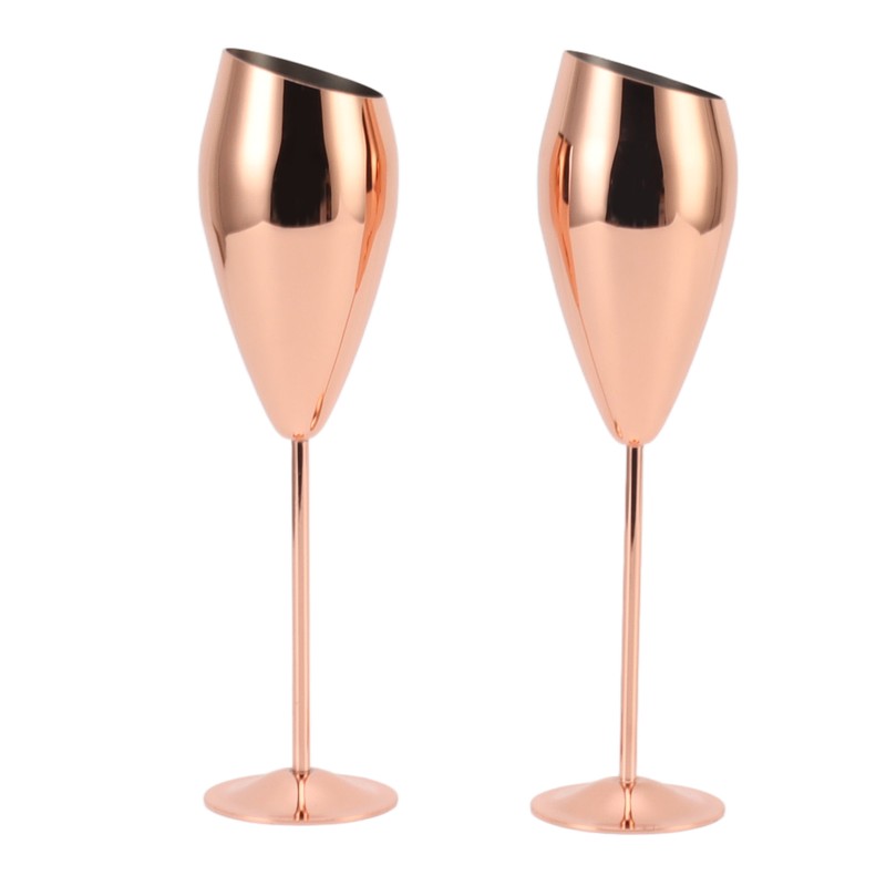 2pcs Copper Champagne Flutes Set Sturdy Thick Bottom Stainless Steel