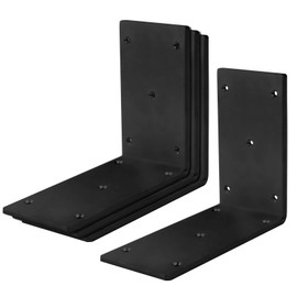 MOUNTAIN_ARK 4 Pack 6" x 2-3/8" Black Heavy Duty Steel Corner Braces, 90 Degree Right Angle Metal L Bracet, Post and Beam Connector for Wood Timber, 8 Gauge