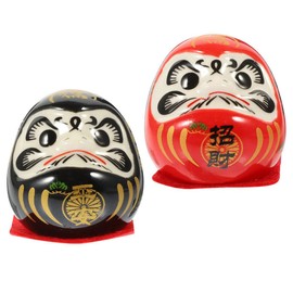 Zerodeko Zerodeko 2 Pieces Japanese Zen Ceramic Daruma Dolls, Symbol of Good Luck & Encouragement, Porcelain Collectible Statue,Wobbling Doll Figurine Desktop Decor (Red,Black)