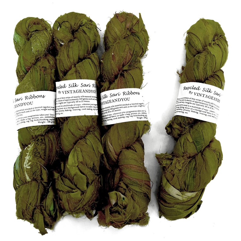 Vintageandyou 100g Recycled Sari Silk Ribbon Yarn, Jewelry Making Trim