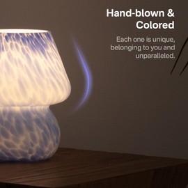 Dawnwake Mushroom Lamp Table Lamp for Bedroom Small Beside Lamps for Night Stands Translucent Glass Stepless Dimmable Aesthetic Vintage Home Decor for Living Room Kitchen (Blue)