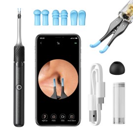 PAKISS Visual Ear Pick Tweezers with 12MP HD Camera -Wireless Otoscope with 6 Silicone Ear Spoons for IOS & Androidcolor: Black
