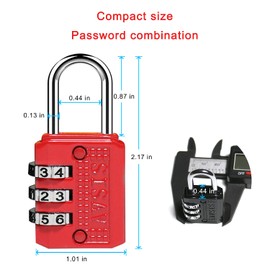SISAV 3 Digit Combination Lock Mini Combination Lock Locker Lock Luggage Lock Gym Locker Lock Easy Read Dials Keyless Resettable Combo Red