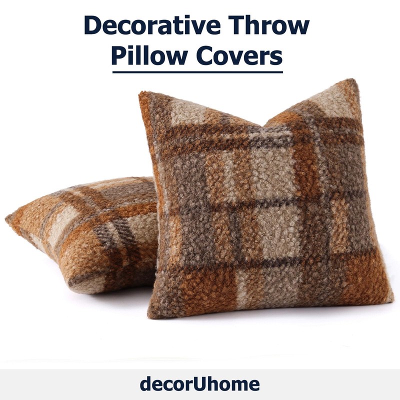 decorUhome Faux Fur Plaid Throw Pillow Covers 18X18 Set of