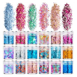 YFFSFDC Hologram Glitter 18-Color Set Glittery Nail Parts Nail Art with Container Glitter Hologram Glitter Glitter Powder (18 Colors) Nail Powder Face Decoration Hair Decoration New Year Christmas
