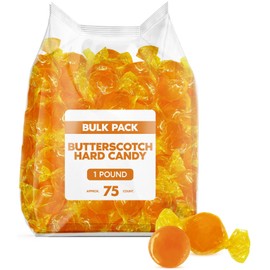 Butterscotch Hard Candy Discs Bulk 1lb - Individually Wrapped Butter Scotch Candies For Party Favors, Office Treats & Sweets - Approx 72 Pieces