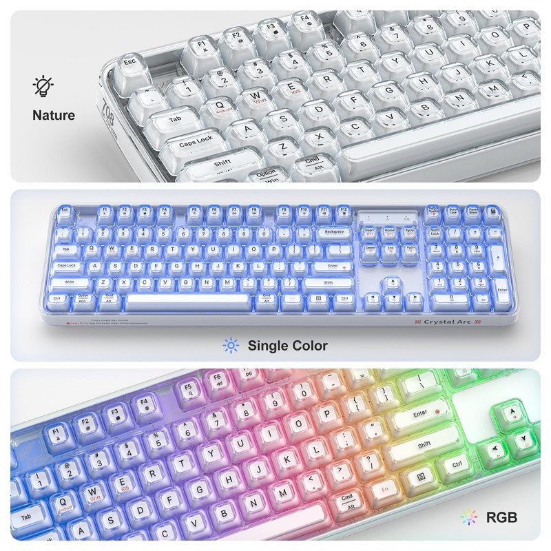 GEEZER Computer Backlit Keyboard White Crystal - Full-Size Bluetooth Wireless