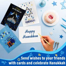 12 pcs Hanukkah Cards, 12 pack Happy Chanukah Greeting Cards with Envelopes and Stickers Hanukkah Party Decorations Card Featuring Floral Designs Chanukah Decor Gifts