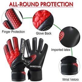 Shinestone Goalkeeper Goalie Gloves, Youth Adult Kids Soccer Football Goalkeeper Goalie Gloves with Strong Grip and Finger Protection to Prevent Injuries(Black,Adult Size 9)