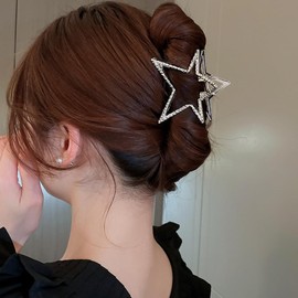 Wiwpar Silver Star Hair Claw Clip Metal Alloy Hair Jaw Clamp Clips Star Hair Jaw Clips Strong Hold Hair Clip Cute Shark Hair Crab Clips Star Hairpin for Women Girls Thick Thin Hair (Silver)